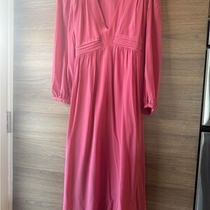 Joie Rose silk Pink V-Neck Long Sleeve midi dress
